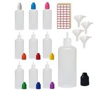 XIAONAN 100 Pack x 10ml LDPE Plastic Liquid Water Squeezable Eye Dropper Empty Bottles (Bottles + Mixed Colour Caps + Tips + Funnel + Label)