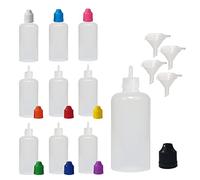 XIAONAN 100 Pack x 30ml LDPE Empty Plastic Squeezable Dropper Bottles Jars Containers with Funnel - Long Thin Tip (Bottles + Multicolor Caps + Tips)