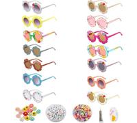 XIAONAN Kids Round Flower Sunglasses 14Pcs Toddler Sunglasses DIY Kit with 200 Random Letter Beads 50 Daisy Charms 40 Beads for Birthday Party