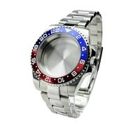 xiaopang 1pcs Diver Watch Case Fit for Sub Polish Oyster Band Mod NH34 NH35 NH36 NH70 NH72 20bar Red Blue Bezel 120 Clicks Sliding Buckle(Silver)