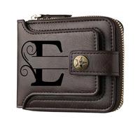 xiaopang 1PCS Men's Custom Wallet - Leather Engraved Name and Letter, Father's Day Dad Gift, Brown(Dark Brown-E)