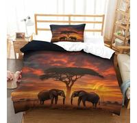XiaopangXY 3D African Grassland Print Duvet Cover Set Breathable Elephant Bedding Set, Fashionable Quilt Cover Set for Kids & Adults Decoration Kids Comforter Cover Single（135x200cm）