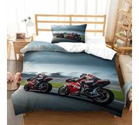 XiaopangXY 3D Pattern Moto Racing Bedding Set, Warm to Sleep Motorcycle Duvet Cover Set for Boy & Girl Microfiber Quilt Cover Skin-friendly & Hypoallergenic Bed Linen Set Single（135x200cm）