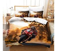 XiaopangXY 3d Pattern Moto Racing Comforter Cover, Soft & Delicate Motorcycle Duvet Cover with Pillowcase, Cozy 3 Pcs Bed-Sets, Luxe Bedding Set for Kids Teens & Adults Double（200x200cm）