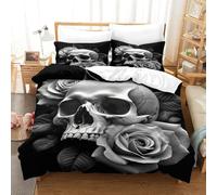 XiaopangXY 3D Pattern Skull & Roses Bedding Set, Warm to Sleep Gothic Duvet Cover Set for Boy & Girl Microfiber Quilt Cover Skin-friendly & Hypoallergenic Bed Linen Set Double（200x200cm）
