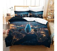 XiaopangXY 3D Printed A380 Aircraft Quilt Cover Breathable Duvet Cover Airliner Comforter Cover with Pillowcase Bedding Set Microfiber for Childs & Adults 3 Pieces Double(200x200cm)