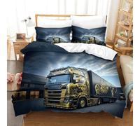 XiaopangXY 3D Printed Lorry Bedding Set 3 Pcs Comforter Cover with Hidden Zipper Truck Pattern Quilt Cover Microfiber Duvet Cover with Pillowcase Double（200x200cm）