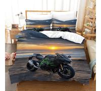 XiaopangXY 3D Printed Motorbike Bedding Set 3 Pcs Comforter Cover with Hidden Zipper Motorcycle Pattern Quilt Cover Microfiber Duvet Cover with Pillowcase Double(200x200cm)