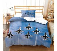 XiaopangXY 3D Printed Pattern Air Show Duvet Cover Set Single（135x200cm）, Breathable Thunderbirds Bedding Set Comfortable Comforter for Kids & Adults Washable Quilt Cover