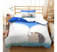 XiaopangXY 3D Printed Pattern Cartoon Animal Duvet Cover Set Single（135x200cm）, Breathable Hedgehog Bedding Set Comfortable Comforter for Kids & Adults Washable Quilt Cover