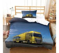 XiaopangXY 3D Printed Pattern Lorry Duvet Cover Set Breathable Heavy-duty Truck Bedding Set Comfortable Comforter Cover for Kids & Adults Washable Quilt Cover Set Single（135x200cm）