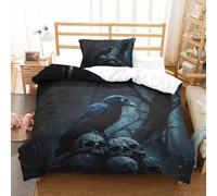 XiaopangXY 3D Printed Pattern Skull & Crow Duvet Cover Set Breathable Gothic Bedding Set Comfortable Comforter Cover for Kids & Adults Washable Quilt Cover Set Single（135x200cm）