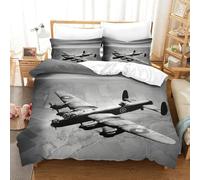 XiaopangXY 3D Printed Pattern WW II Aircraft Duvet Cover Set Double（200x200cm）, Breathable Lancaster Bomber Bedding Set Comfortable Comforter for Kids & Adults Washable Quilt Cover
