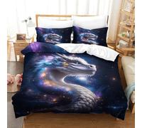 XiaopangXY 3D Printed White Dragon Duvet Cover Double（200x200cm）, Breathable Quilt Cover Set Microfiber Starry Sky Pattern Bedding Set for Kids & Adults