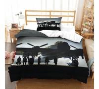 XiaopangXY 3D Printed WW II Aircraft Duvet Cover Single（135x200cm）, Breathable Quilt Cover Set Microfiber Lancaster Bomber Pattern Bedding Set for Kids & Adults