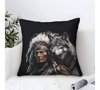 XiaopangXY 45x45cm Cushion Cover Decor, Mohican Wolf Pillowcases, Microfiber Native American Themed Throw Pillow Case Pillow Cover for Sofa Couch Bedroom