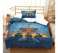 XiaopangXY Aircraft Carrier Bedding Set with Hidden Zipper, Tank Fighter Jet Duvet Cover Set with Pillowcases, Soft Microfiber Luxury Quilt Cover Set Single（135x200cm）