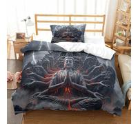 XiaopangXY Breathable Buddha Duvet Cover Set Single（135x200cm）, Quilt Cover Set Thousand-hand Bodhisattva Theme with Pillowcases, Soft Microfiber Bedding Set Nice-looking
