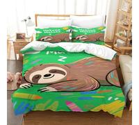 XiaopangXY Breathable Cartoon Sloth Duvet Cover Set Double（200x200cm）, Quilt Cover Set Bradypod Theme with Pillowcases, Soft Microfiber Bedding Set Nice-looking
