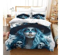 XiaopangXY Breathable LaCatrina & Roses Design Duvet Cover Set with Hidden Zipper Gothic Quilt Cover Set with Pillowcases Bedding Set Soft Microfiber Comforter Cover Double（200x200cm）