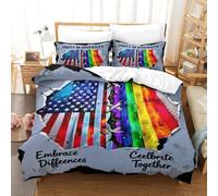 XiaopangXY Breathable LGBT Pride Rainbow USA Flag Duvet Cover Double（200x200cm）, Cozy Sleeping Aid Pride Month Comforter Cover for Kids & Adults, Comfortable Home Bedding Set