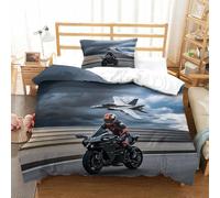XiaopangXY Breathable Moto Racing Design Duvet Cover Set with Hidden Zipper Motorcycle Quilt Cover Set with Pillowcases Bedding Set Soft Microfiber Comforter Cover Single（135x200cm）