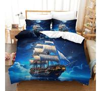 XiaopangXY Breathable Pirate Boat Duvet Cover Double（200x200cm）, Cozy Sleeping Aid Sailboat Comforter Cover for Kids & Adults, Comfortable Home Bedding Set