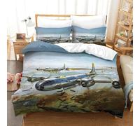 XiaopangXY Breathable WW II Aircraft Duvet Cover King（220x240cm）, Cozy Sleeping Aid Lancaster Bomber Comforter Cover for Kids & Adults, Comfortable Home Bedding Set