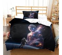XiaopangXY Buddha Bedding Set Single（135x200cm）,Shakyamuni in Outer Space Duvet Cover Set with Pillowcases, Soft Microfiber 3D Shakyamuni in Outer Space Printing Quilt Cover Set