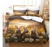 XiaopangXY Bunnies Bedding Set Finesse Duvet Cover, Sheet & Pillowcase Breathable Brushed Microfiber Rabbit Comforter Cover with Hidden Zipper, Luxury Quilt Cover Set Double（200x200cm）