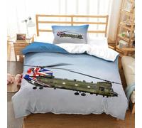 XiaopangXY Chinook With The Union Jack Duvet Cover Single（135x200cm）, Finesse Bed Set with Pillowcase Microfiber 3D Printed Military Helicopter Quilt Cover with Zipper Closure for Childs & Adults