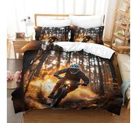 XiaopangXY Dirt Bike Bedding Set with Zipper Comforter Cover 3D Printed Mountain Bike Quilt Cover with Pillowcase Duvet Cover Microfiber for Childrens And Adults Double（200x200cm）