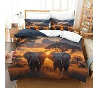 XiaopangXY Elephant Bedding Set with Zipper Comforter Cover 3D Printed African Grassland Quilt Cover with Pillowcase Duvet Cover Microfiber for Childrens And Adults King（220x240cm）