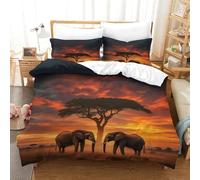 XiaopangXY Elephant Breathable Comforter Cover Hidden Zipper African Grassland Duvet Cover Set with Pillowcases Bedding Set Soft Microfiber 3D Printing Quilt Cover Set Double（200x200cm）