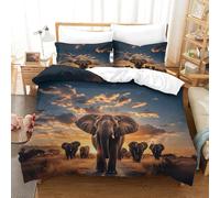 XiaopangXY Elephant Cotton Duvet Cover Ivory Various Sizes Quilt Cover Bedding Set Soft & Cozy Percale Weave African Grassland Comforter Cover with Zipper Closure for Kids & Adults King（220x240cm）