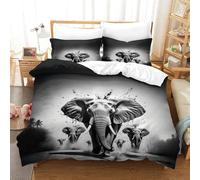 XiaopangXY Elephant Duvet Cover Set Soft Microfiber Bedding Set Breathable Black & White Quilt Cover with Hidden Zipper Closure,3D Printed Comforter Cover Double（200x200cm）