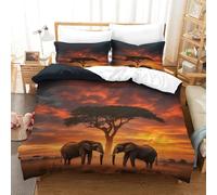 XiaopangXY Elephant Lovingly Comforter Cover Hidden Zipper Duvet Cover Set with Pillowcases Bed Linen Set Soft Microfiber African Grassland Quilt Cover Set for Kids & Adults King（220x240cm）