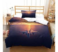 XiaopangXY F18 Fighter Jet Bedding Set with Zipper Comforter Cover 3D Printed Warplane Quilt Cover with Pillowcase Duvet Cover Microfiber for Childrens And Adults Single（135x200cm）