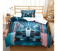 XiaopangXY Formula Racing Warmth Bed Linen Set Hidden Zipper Racing Car Duvet Cover Set with Pillowcases Bedding Set Soft Microfiber Quilt Cover Set for Kids & Adults Single（135x200cm）