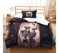 XiaopangXY Hypoallergenic Bedding Set Cozy Skull Lovers Comforter Cover 3D Printed Gothic Quilt Cover Microfiber Duvet Cover 3 Pieces for Kids & Adults with Pillowcase Single（135x200cm）