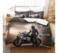 XiaopangXY Kids & Adults Motorbike Duvet Cover 3D Pattern Soft Microfiber Motorcycle Bedding Set Hypoallergenic Quilt Cover with Hidden Zipper, Breathable 3 Pcs Double（200x200cm）