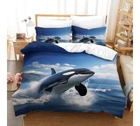 XiaopangXY Killer Whale Lovingly Quilt Cover Set Hidden Zipper Orca Duvet Cover Set with Pillowcases Bed Linen Set Soft Microfiber Comforter Cover for Kids Adults Double（200x200cm）