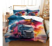 XiaopangXY Lorry Bedding Set 3D Printed Truck Quilt Cover with Zipper Closure Luxe Duvet Cover with Pillowcase Microfiber for Childrens And Adults King（220x240cm）