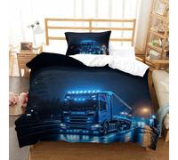 XiaopangXY Lorry Bedding Set with Zipper Comforter Cover 3D Printed Truck Quilt Cover with Pillowcase Duvet Cover Microfiber for Childrens And Adults Single（135x200cm）