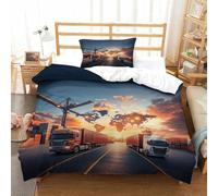 XiaopangXY Lorry Colorful Quilt Cover Set Hidden Zipper Truck Duvet Cover Set with Pillowcases Bedding Set Soft Microfiber Comforter Cover for Kids Adults Single（135x200cm）