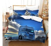 XiaopangXY Lorry Colorful Quilt Cover Set Hidden Zipper Truck Duvet Cover Set with Pillowcases Bedding Set Soft Microfiber Comforter Cover for Kids Adults Double（200x200cm）