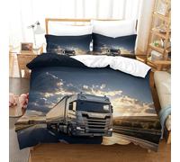 XiaopangXY Lorry Warmth Duvet Cover Set Hidden Zipper Quilt Cover Set with Pillowcases Bedding Set Soft Microfiber Truck Comforter Cover for Kids & Adults Double（200x200cm）