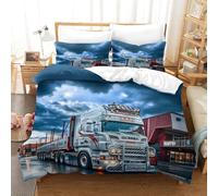 XiaopangXY Lorry Washable Comforter Cover Hidden Zipper Duvet Cover Set with Pillowcases Truck Bedding Set Soft Microfiber Quilt Cover Set for Kids & Adults King(220x240cm)