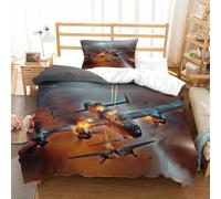 XiaopangXY Lovingly WW II Aircraft Quilt Cover Single（135x200cm） With Hidden Zipper, Lancaster Bomber Duvet Cover with Pillowcases, Soft Light Microfiber Comforter Cover for Kids Adults