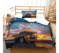 XiaopangXY Mining Dump Truck Pattern Bedding Set 3D Printed Truck Quilt Cover with Zipper Closure Comforter Cover with Pillowcase Single（135x200cm） Duvet Cover for Kids & Adults 3 Pieces